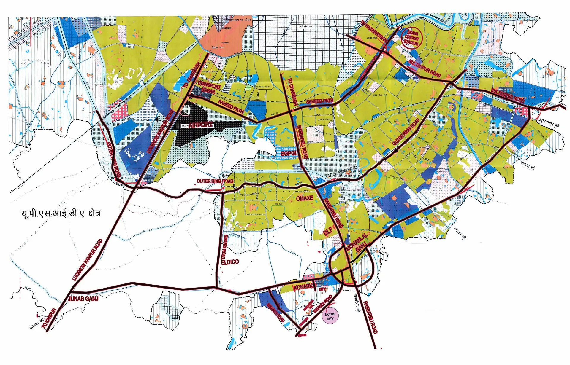 SkyOm City Lucknow Development Zone Map showing future infrastructure