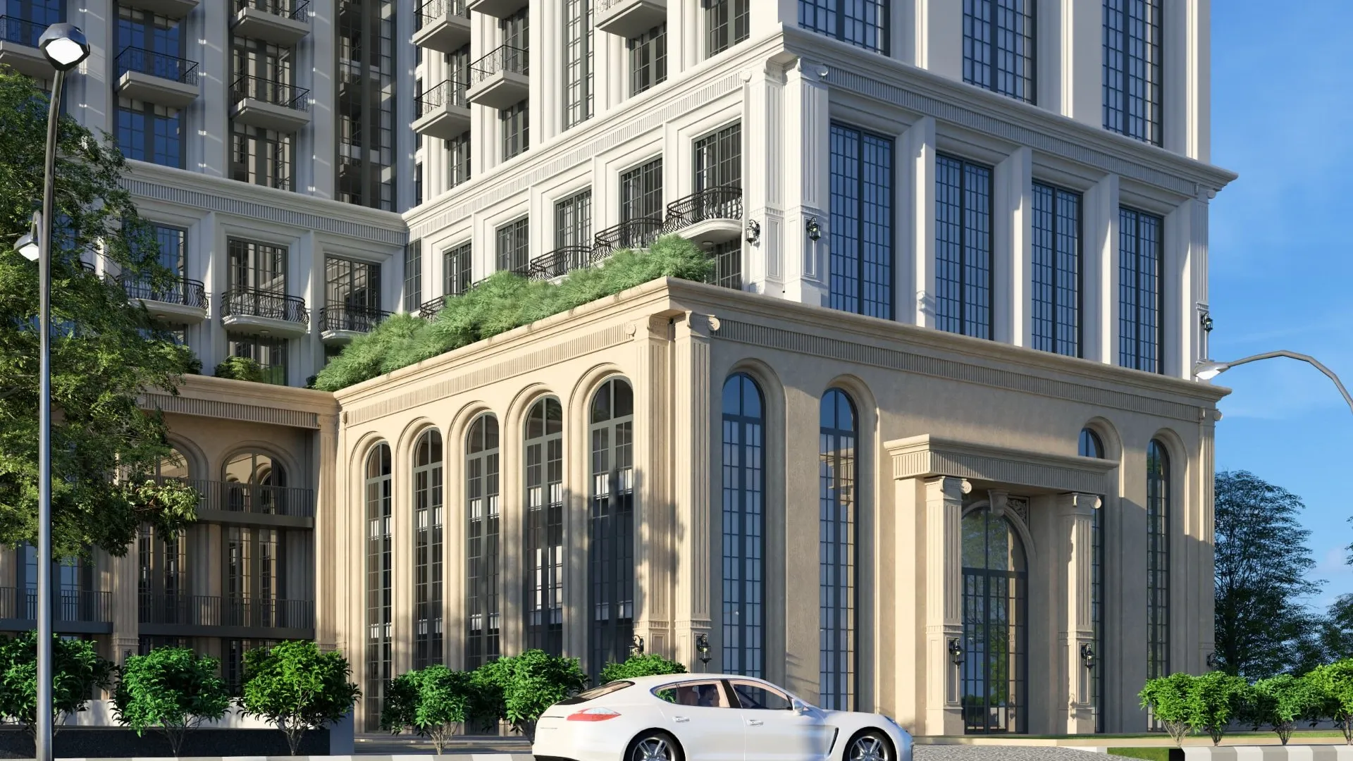 Studio Apartment Building Side View with Balconies - Ayodhya Premium Residential