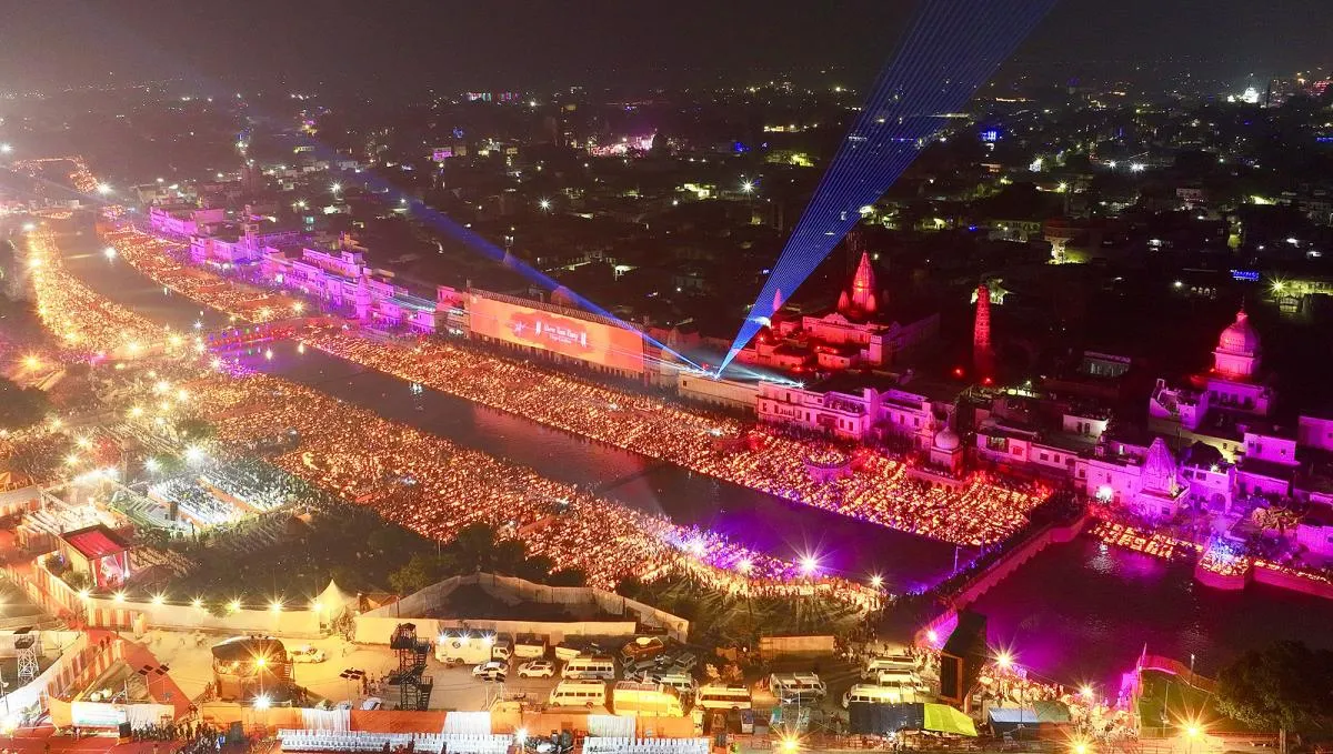 Ayodhya Ram Mandir illuminated during special celebration