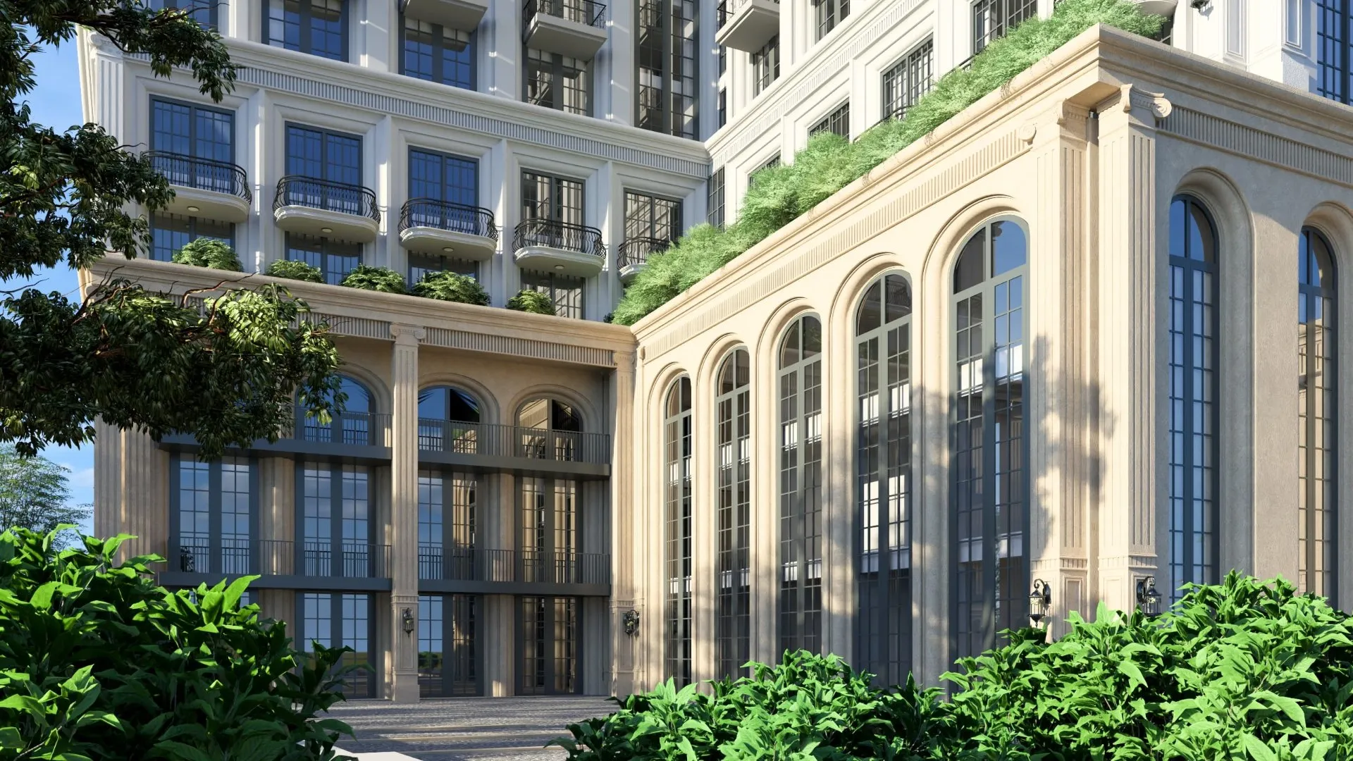 Ayodhya Studio Apartment Building Entrance with Classical Architecture